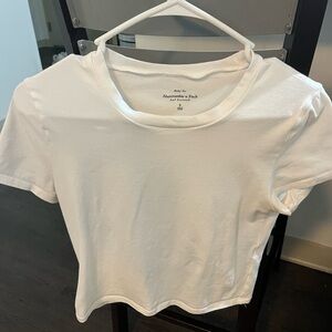 Abercrombie & Fitch White Crop Fitted Short Sleeve Tee
